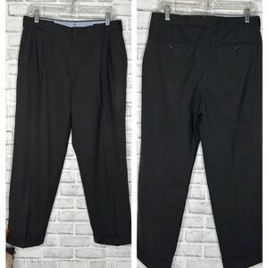 Lands End Traditional Fit Dark Gray Dress Pants Cuffed Size 32/28 Waist 32 Short